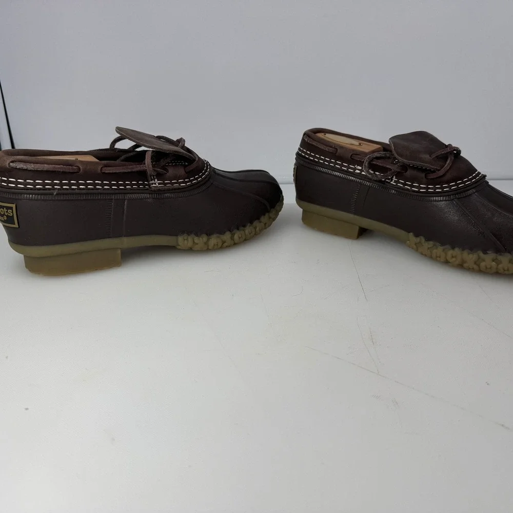 L.L. Bean Rubber Moc Women 6.5 Brown Leather Slip On Duck Boot Waterproof Rain